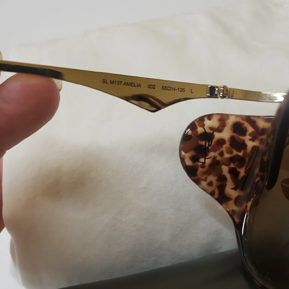 SAINT LAURENT AMELIA Brown Gold Sunglasses Classic Round Frame - Picture 5 of 6